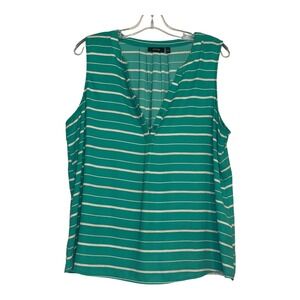 Apt. 9 Striped Summer Sleeveless Blouse V-Neck Career‎ Casual Top Green White XL